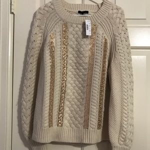 NWT J. Crew Cable Knit Sequined Sweater Medium